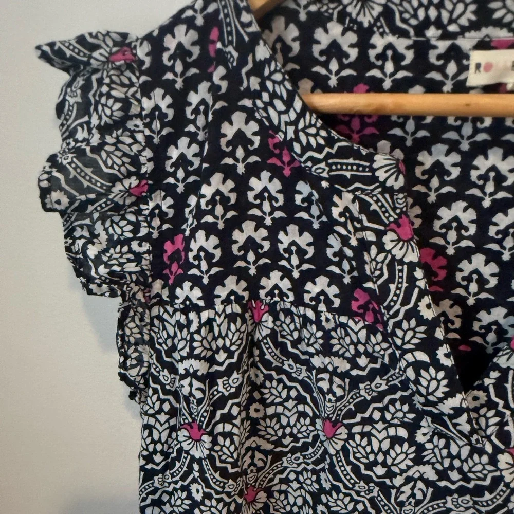 Roller Rabbit Periyar-Dora Pippa Pink Black Block Print Cotton Sundress Large - Picture 8 of 14